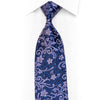 Gravata de seda com strass azul marinho e pergaminhos florais malva