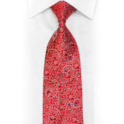 Treliça floral prateada em gravata de seda com strass vermelho e brilhos