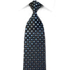 Gravata de seda geométrica azul prateada com strass preto e brilhos