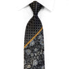 Gravata de seda Vito Rufolo cristal strass prateada floral em preto com brilhos dourados