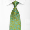 Andre Kim Men's Silk Necktie Turquoise Paisley On Green Sparkling With Rhinestones - San-Dee