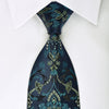 Andre Kim Rhinestone Silk Tie Green Turquoise Damask On Blue With Turquoise Sparkles - San-Dee