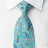 Anouazzi Homme Silk Necktie Paisley On Turquoise Blue Sparkling With Rhinestones - San-Dee
