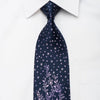 Aquascutum Mens Rhinestone Tie Purple Leaves On Navy Blue With Sparkles - San-Dee