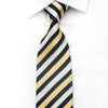 Aquascutum Men's Silk Rhinestone Necktie Gold Blue Ivory Striped With Gold Sparkles - San-Dee
