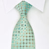 Arpeggio Rhinestone Silk Necktie Silver Trellis On Turquoise With Silver Sparkles - San-Dee