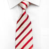 Arthur Dixon Men's Woven Silk Necktie Red Striped On Ivory White Sparkling With Crystal Rhinestones - San-Dee