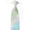 Avalon Men's Crystal Rhinestone Silk Tie Silver Scrolls On Turquoise Green With Silver Sparkles - San-Dee
