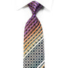 Avalon Rhinestone Silk Necktie Orange Purple Striped On Navy With Silver Sparkles - San-Dee
