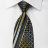 Basic Elle Rhinestone Silk Necktie Olive Green & Checker On Navy With Silver Sparkles - San-Dee