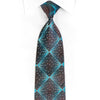 Bruno Baffi Mens Silk Rhinestone Necktie Blue Geometric Lattice On Brown With Blue Sparkles - San-Dee