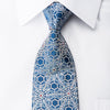 Cabrini Rhinestone Necktie Silver Arabesque On Blue With Silver Sparkles - San-Dee