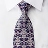 Cabrini Rhinestone Silk Necktie Silver Damask On Blue With 