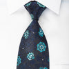 Carven Rhinestone Silk Necktie Blue Floral On Black With Silver Sparkles - San-Dee