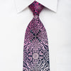 Christian Aujard Rhinestone Necktie Purple Damask On Navy With Silver Sparkles - San-Dee