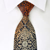 Christian Aujard Rhinestone Silk Necktie Orange Damask On Navy With Silver Sparkles - San-Dee