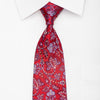 Countess Mara Mens Silk Necktie Blue Floral On Red Sparkling With Rhinestones - San-Dee