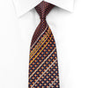 Countess Mara Men's Silk Rhinestone Tie Orange Burgundy Micro Squares On Blue With Silver Sparkles - San-Dee