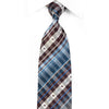 Daks Mens Crystal Rhinestone Silk Necktie Blue Brown White Plaid Design With Silver Sparkles - San-Dee