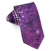 Daks Rhinestone Men’s Silk Neck Tie Purple Paisley & Checker