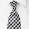 Daks Rhinestone Silk Necktie Blue Cream Plaids With Silver 