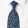 Daks Rhinestone Silk Necktie Silver Floral Scrolls On Blue 