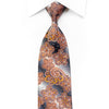 Daniel Hechter Men's Rhinestone Silk Necktie Orange Paisley Anthemion On Silver - San-Dee