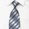 Daniel Hechter Men's Rhinestone Silk Necktie Silver Navy Blue Stripped With Sparkles - San-Dee
