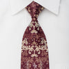 Daniel Hechter Men's Rhinestone Silk Tie Golden Damask On Burgundy With Sparkles - San-Dee