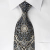 Daniel Hechter Men's Silk Rhinestone Necktie Silver Damask On Black - San-Dee