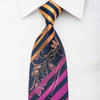 Daniel Hechter Rhinestone Tie Floral Scrolls On Orange Purple Striped With Sparkles - San-Dee