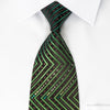 Daniel Hechter Silk Rhinestone Necktie Green Chevron Zigzags On Black With Silver Sparkles - San-Dee