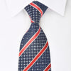 Dumonde Rhinestone Silk Necktie Red Stripes On Blue With Silver Sparkles - San-Dee