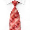 Elegance Crystal Necktie Geometric Circles On Red Silk With Silver Sparkles - San-Dee