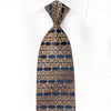 Elegance Mens Crystal Silk Necktie Orange Brown Damask On Navy With Silver Sparkles - San-Dee