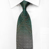 Elegance Men's Rhinestone Silk Necktie Green Dots On Brown With Silver Sparkles - San-Dee