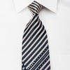 Elegance Mens Rhinestone Silk Necktie Pink Stripes On Navy With Silver Sparkles - San-Dee