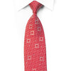 Elegance Mens Rhinestone Silk Necktie Silver Geometric On Red With Sparkles - San-Dee