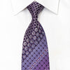 Elegance Men's Rhinestone Silk Tie Geometric Floral On Purple With Sparkles - San-Dee