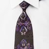 Elegance Mens Rhinestone Tie Purple Damask On Brown With Sparkles - San-Dee