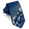 Elegance Men's Silk Neck Tie Floral & Vertical Striped On Blue With Rhinestones - San-Dee
