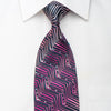 Elegance Men's Silk Necktie Purple ZigZag Striped Sparkling With Crystal Rhinestones - San-Dee