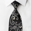 Elegance Rhinestone Silk Necktie Silver Scrolls On Black With Silver Sparkles - San-Dee