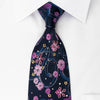 Elegance Silk Rhinestone Necktie Floral On Blue With Silver Sparkles - San-Dee