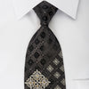 Elegance Silk Rhinestone Necktie Silver Cartouche On Black With Sparkles - San-Dee