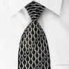 Elegance Silk Tie Silver Geometric On Black With Rhinestones - San-Dee
