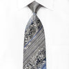 Elle Homme Men's Crystal Rhinestone Necktie Silver Blue Striped & Acanthus On Navy With Sparkles - San-Dee