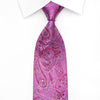 Elle Homme Mens Crystal Rhinestone Silk Necktie Pink Paisley On Purple With Purple Sparkles - San-Dee