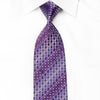 Elle Homme Men's Crystal Tie Geometric On Purple Silk With Blue Sparkles - San-Dee
