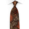 Elle Homme Men's Rhinestone Silk Tie Orange Scrolls On Brown With Silver Sparkles - San-Dee